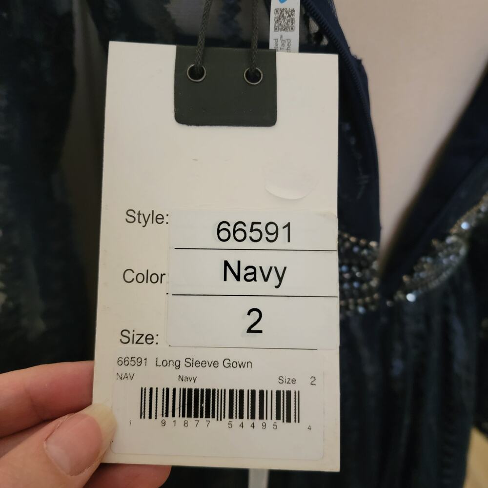 Mac Duggal 66591 Navy Blue 2 Long Sleeve Formal Embroidered Maxi Gown Dress - Picture 13 of 15